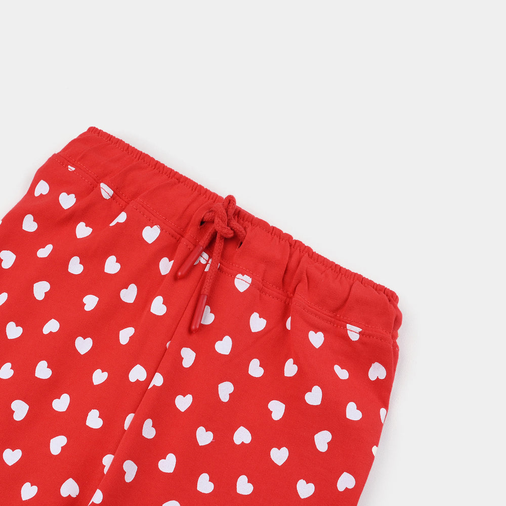 Infant Girls Cotton Terry Short Hearts-Red