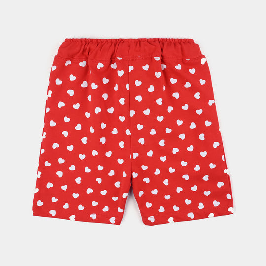 Infant Girls Cotton Terry Short Hearts-Red