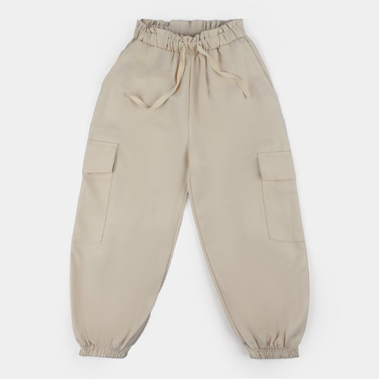 Girls Cotton Twill Pant Beige Cargo-BEIGE