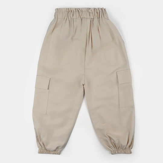 Girls Cotton Twill Pant Beige Cargo-BEIGE