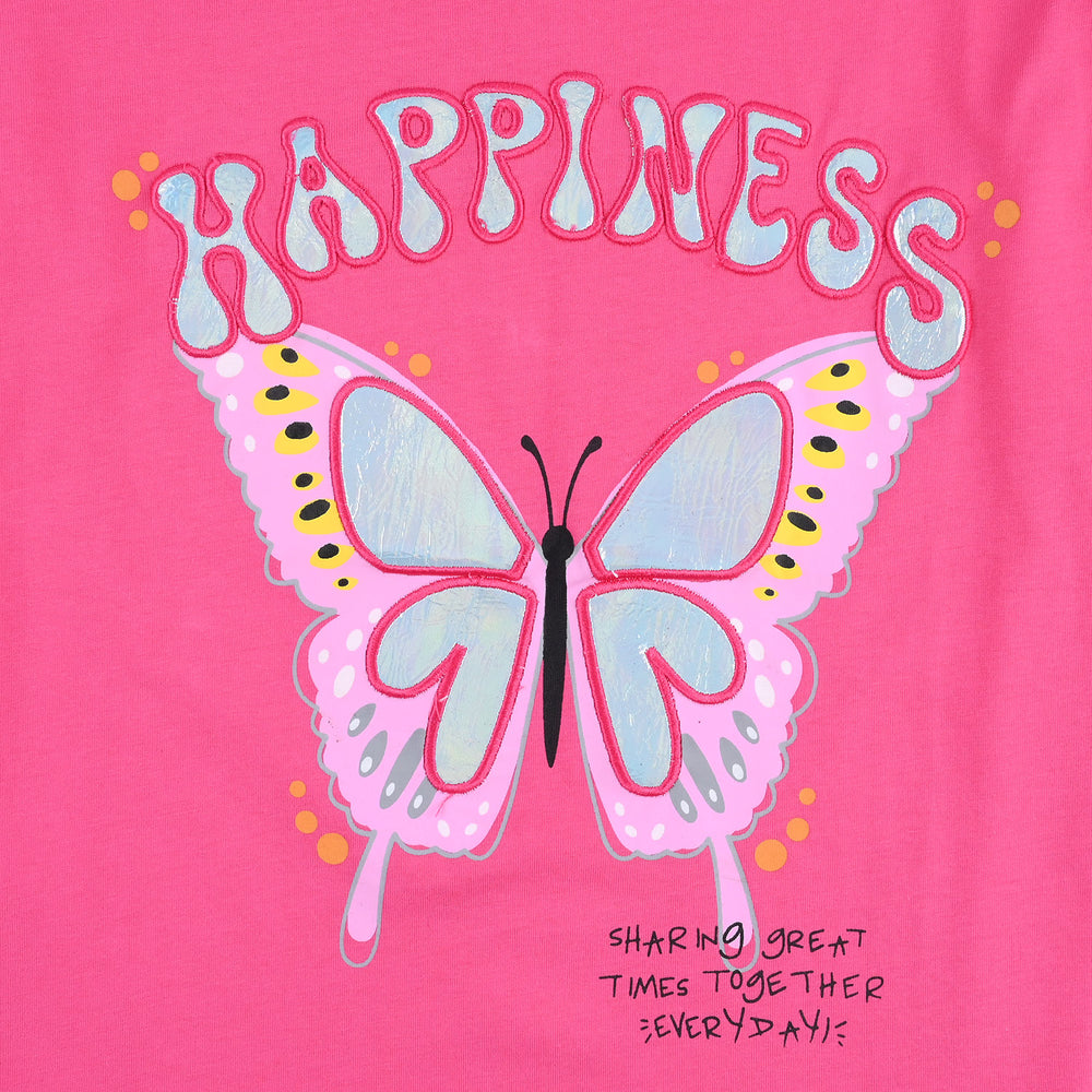 Girls Cotton Jersey T-Shirt H/S Happiness-Hot Pink