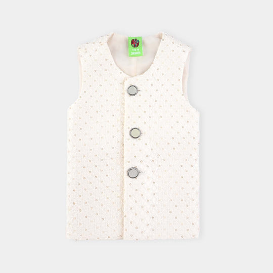 Infant Boys Poly Viscose 3 Piece Suit (Square PKT)-OFF-White