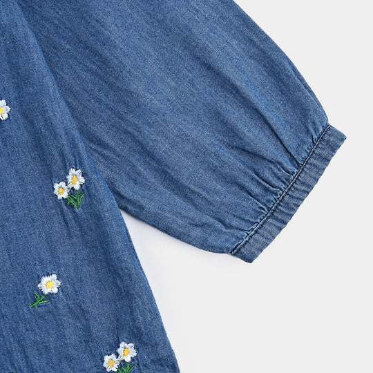 Girls Denim rigid Emb Top Yellow Flowers-Blue