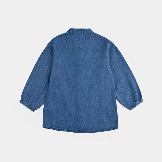 Girls Denim rigid Emb Top Yellow Flowers-Blue