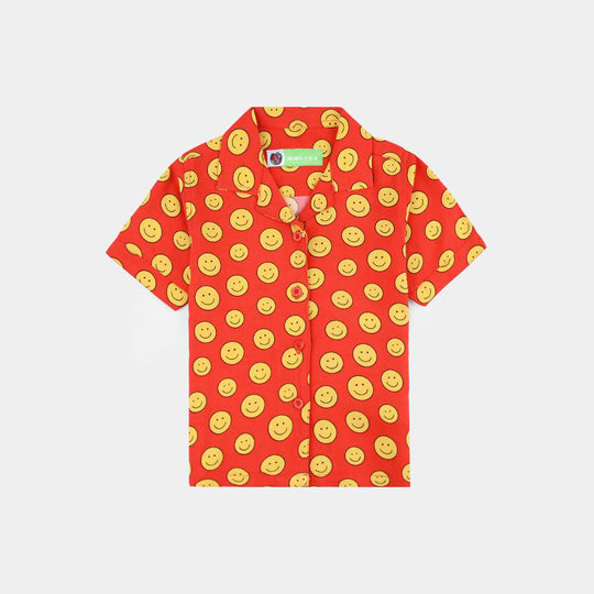 Infant Girls Viscose Nightwear-AOP Smiley- Dark Orange