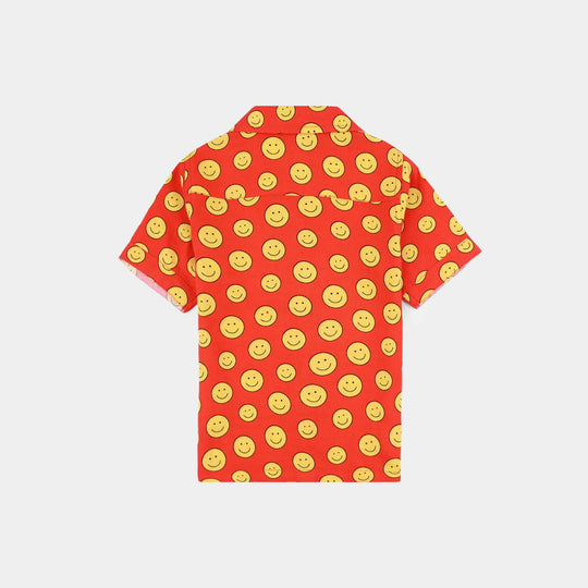 Infant Girls Viscose Nightwear-AOP Smiley- Dark Orange