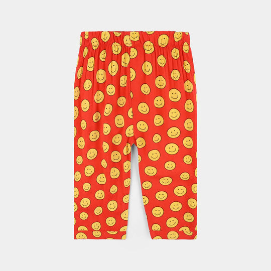 Infant Girls Viscose Nightwear-AOP Smiley- Dark Orange
