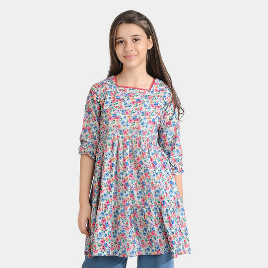 Girls Cotton Poplin Casual Frock Mix Floral-Multi