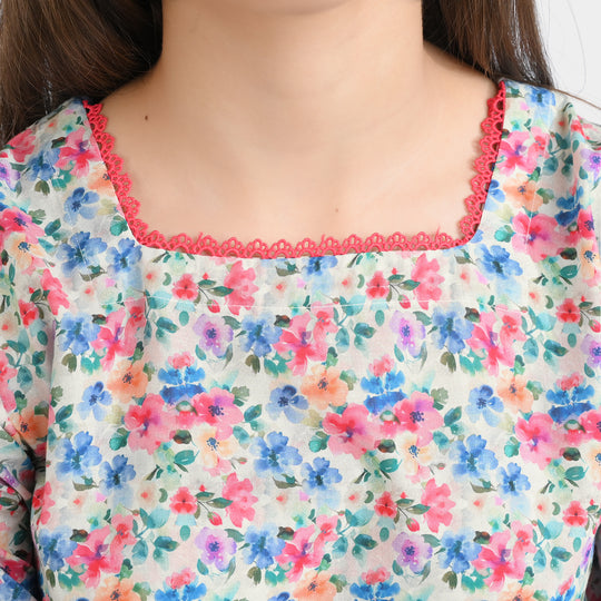 Girls Cotton Poplin Casual Frock Mix Floral-Multi