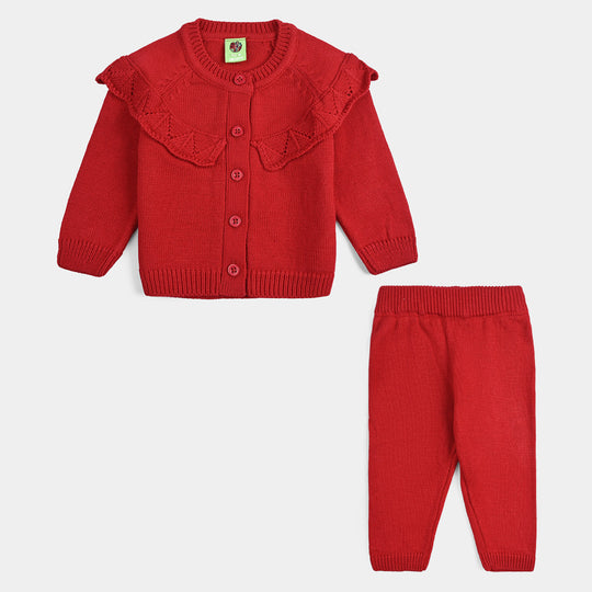 Infant Girls Acrylic Suit-Scarlet - RED