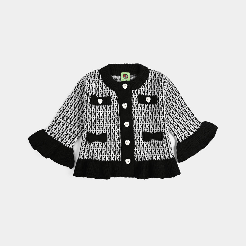 Infant Girls Acrylic Suit-Black Bow - Black White