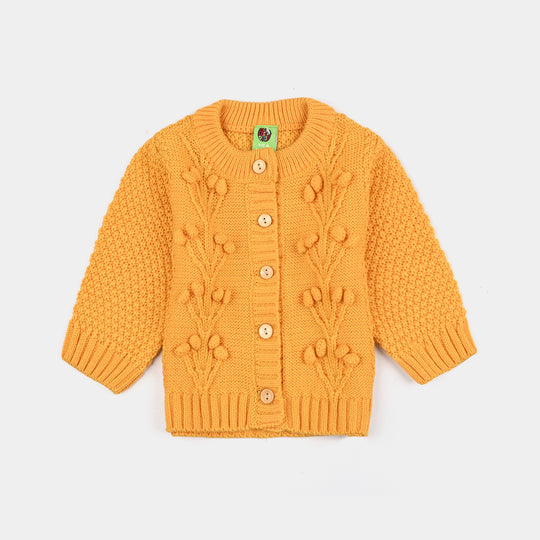 Infant Girls Acrylic Suit-Pompom Knitting-Mustard