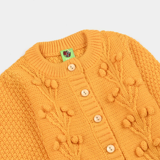 Infant Girls Acrylic Suit-Pompom Knitting-Mustard