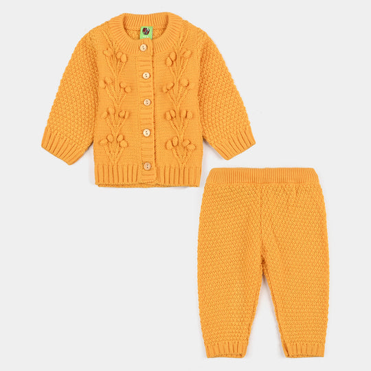 Infant Girls Acrylic Suit-Pompom Knitting-Mustard