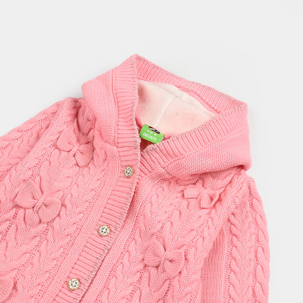 Infant Girls Acrylic Romper-Cable Bow - Light Pink