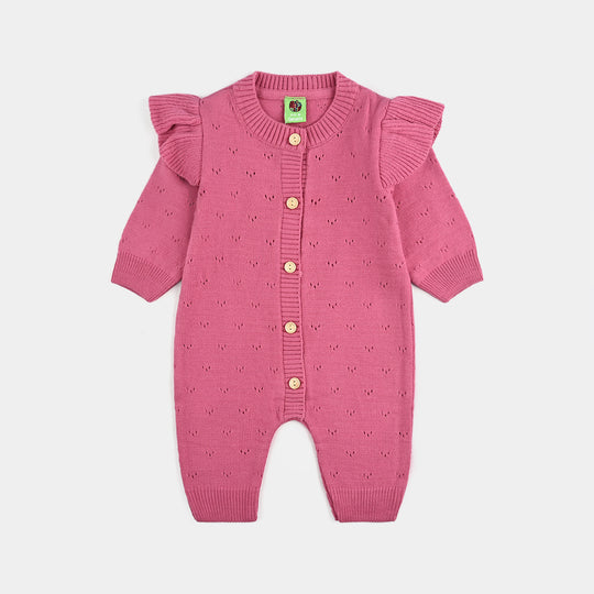 Infant Girls Acrylic Romper-Frill-Rose.Pink