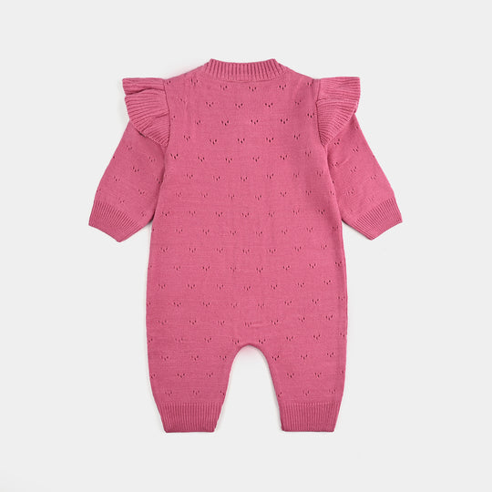 Infant Girls Acrylic Romper-Frill-Rose.Pink