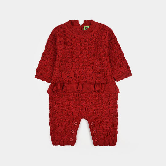 Infant Girls Acrylic Romper-Brick-Red