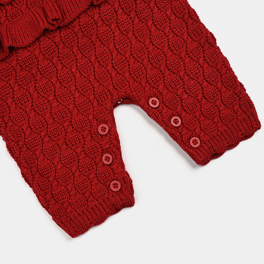 Infant Girls Acrylic Romper-Brick-Red