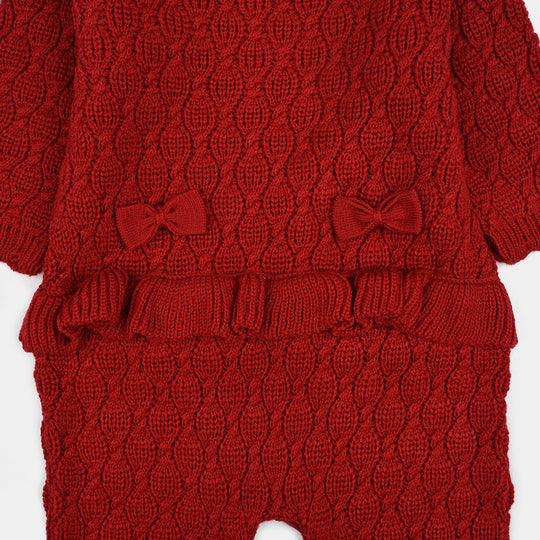 Infant Girls Acrylic Romper-Brick-Red