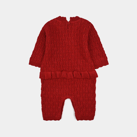 Infant Girls Acrylic Romper-Brick-Red