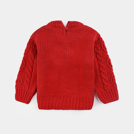Infant Girls Acrylic Sweater Garden-RED