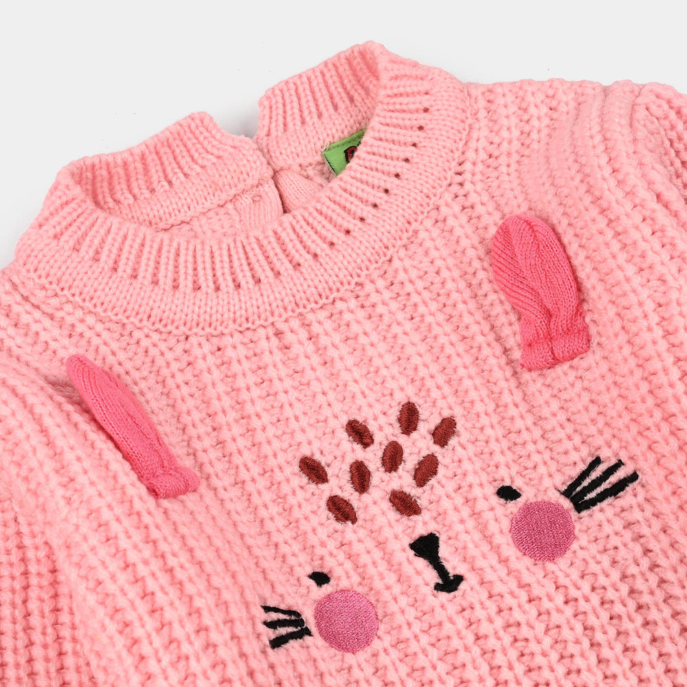 Infant Girls Acrylic Sweater-Cute Face - Pink
