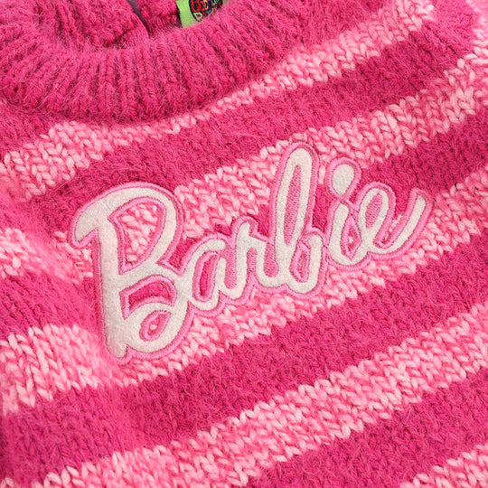 Infant Girls Acrylic-Feather Lurex Sweater-Feather Stripe-H.Pink