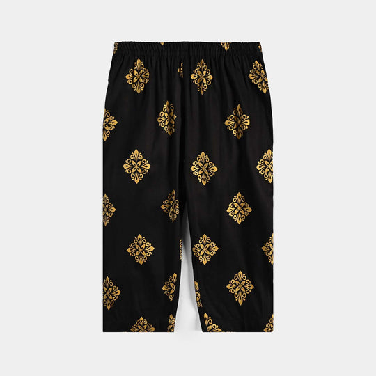 Infant Girls Cotton Printed Pant-BLACK