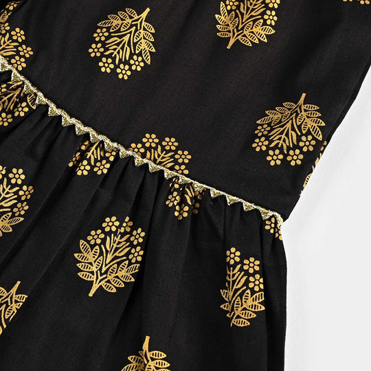 Infant Girls Cotton Printed Gharara-BLACK