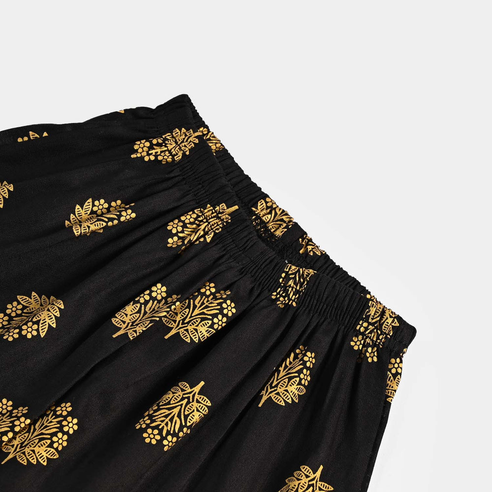 Infant Girls Cotton Printed Gharara-BLACK