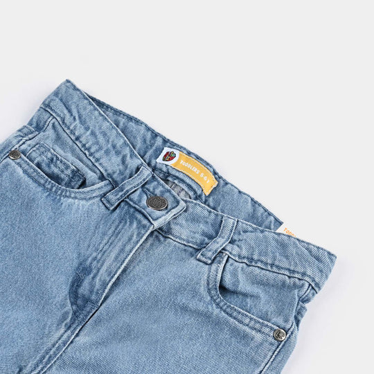Girls Denim Pant Studs-Mid Blue