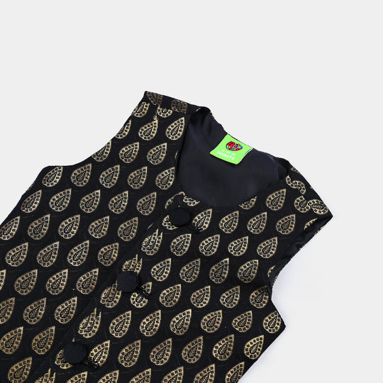 Infant Poly Viscose Waist coat (Golden Motif)-BLACK