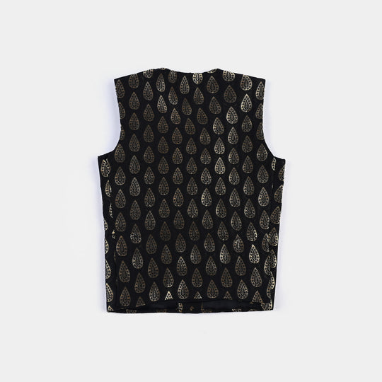 Infant Poly Viscose Waist coat (Golden Motif)-BLACK
