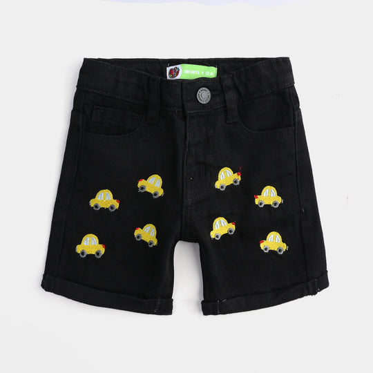 Infant Boys Denim rigid Short Yellow Cars-BLACK