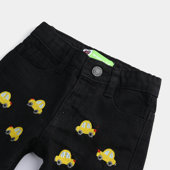 Infant Boys Denim rigid Short Yellow Cars-BLACK