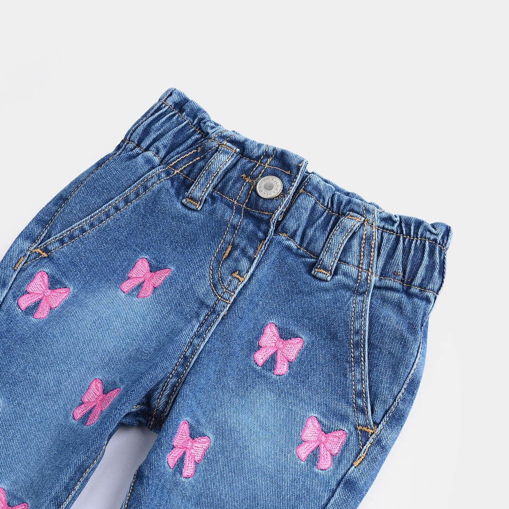 Infant Girls Denim rigid Pant Bow-LT.Blue