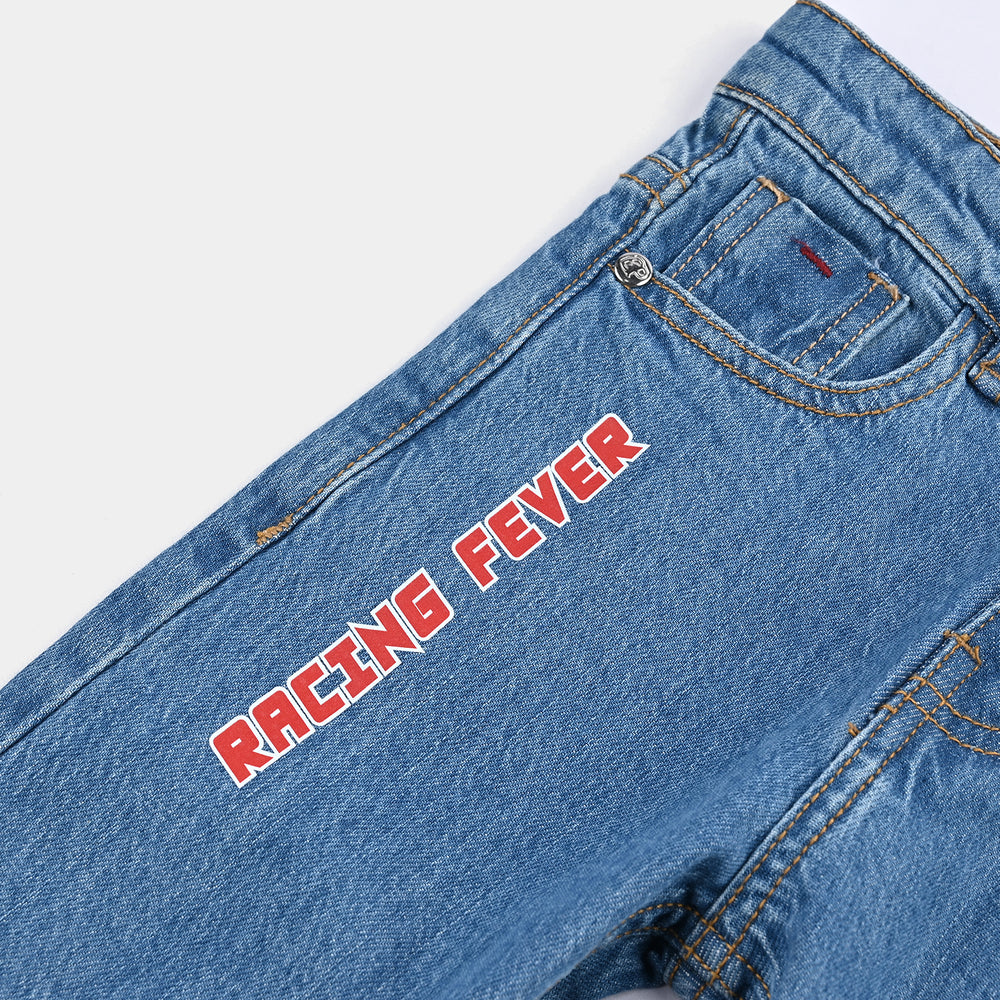 Boys Denim rigid Pant Racing Fever-Mid Blue