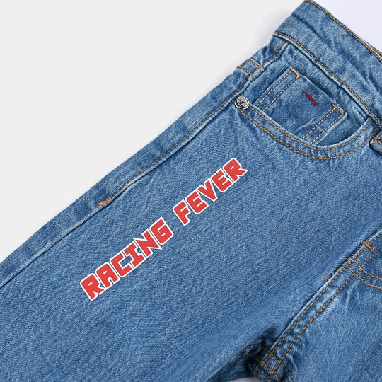 Boys Denim rigid Pant Racing Fever-Mid Blue