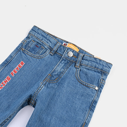 Boys Denim rigid Pant Racing Fever-Mid Blue