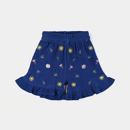 Infant Girls Cotton EMB Short-NAVY