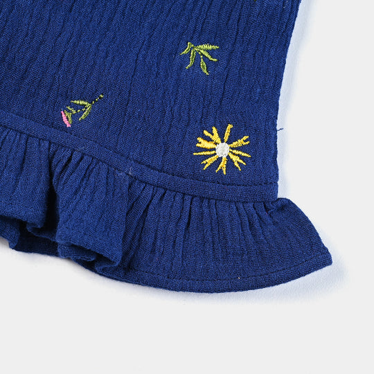 Infant Girls Cotton EMB Short-NAVY