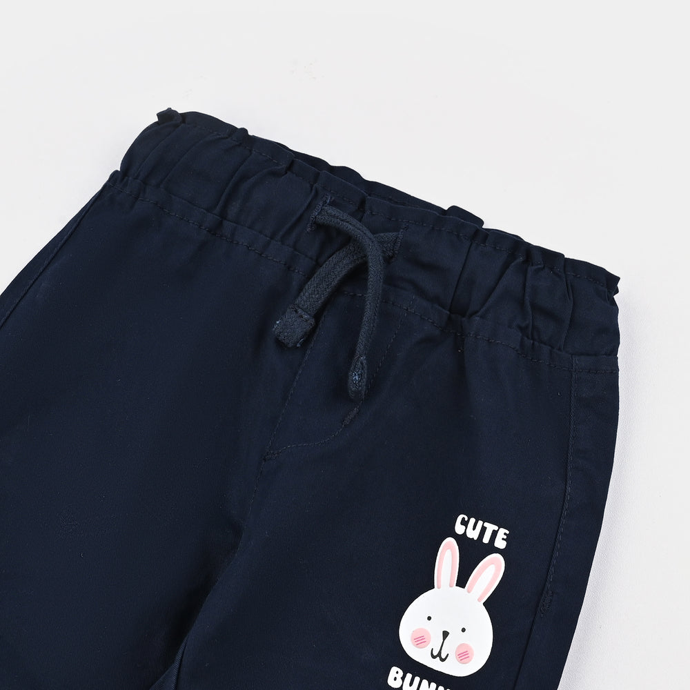 Infant Girls Cotton Twill Pant Cute Bunny-Navy Blue