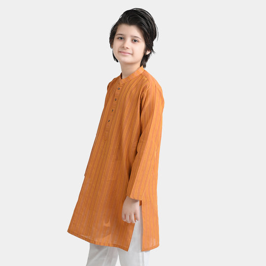 Boys Jacquard Kurta (Running Stitch)-BROWN