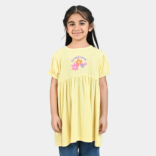 Girls Jacquard Jersey Frock Hello Summer-Yellow