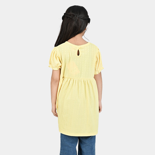 Girls Jacquard Jersey Frock Hello Summer-Yellow