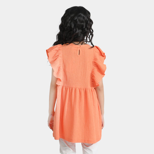 Girls Jacquard Jersey Frock Floral-ORANGE