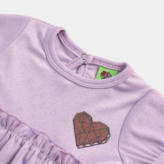 Infant Girls Jacquard Jersey Frock Hearts-Purple