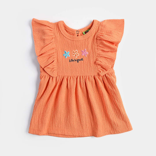 Infant Girls Jacquard Jersey Frock Floral-ORANGE