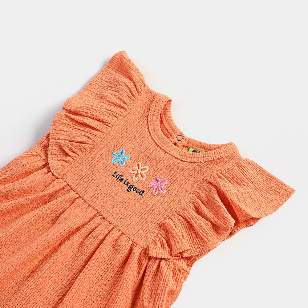 Infant Girls Jacquard Jersey Frock Floral-ORANGE